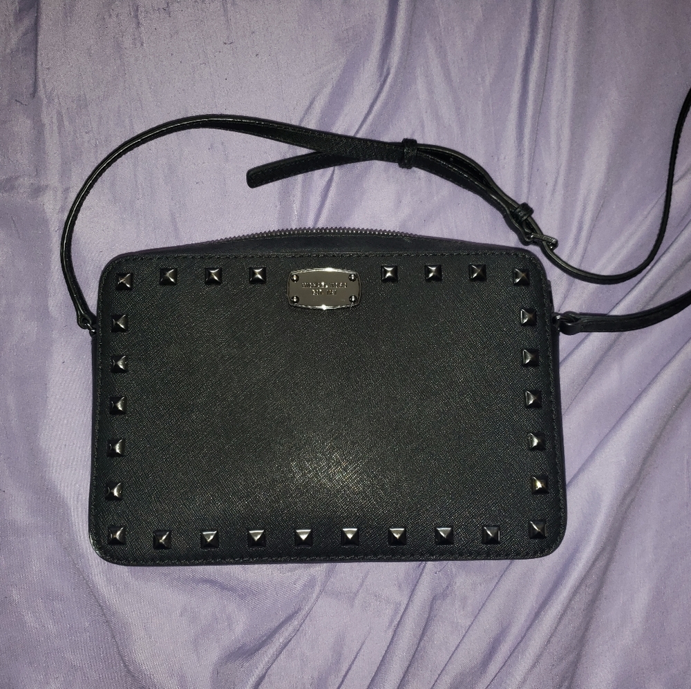 MK Black Eastwest studded crossbody